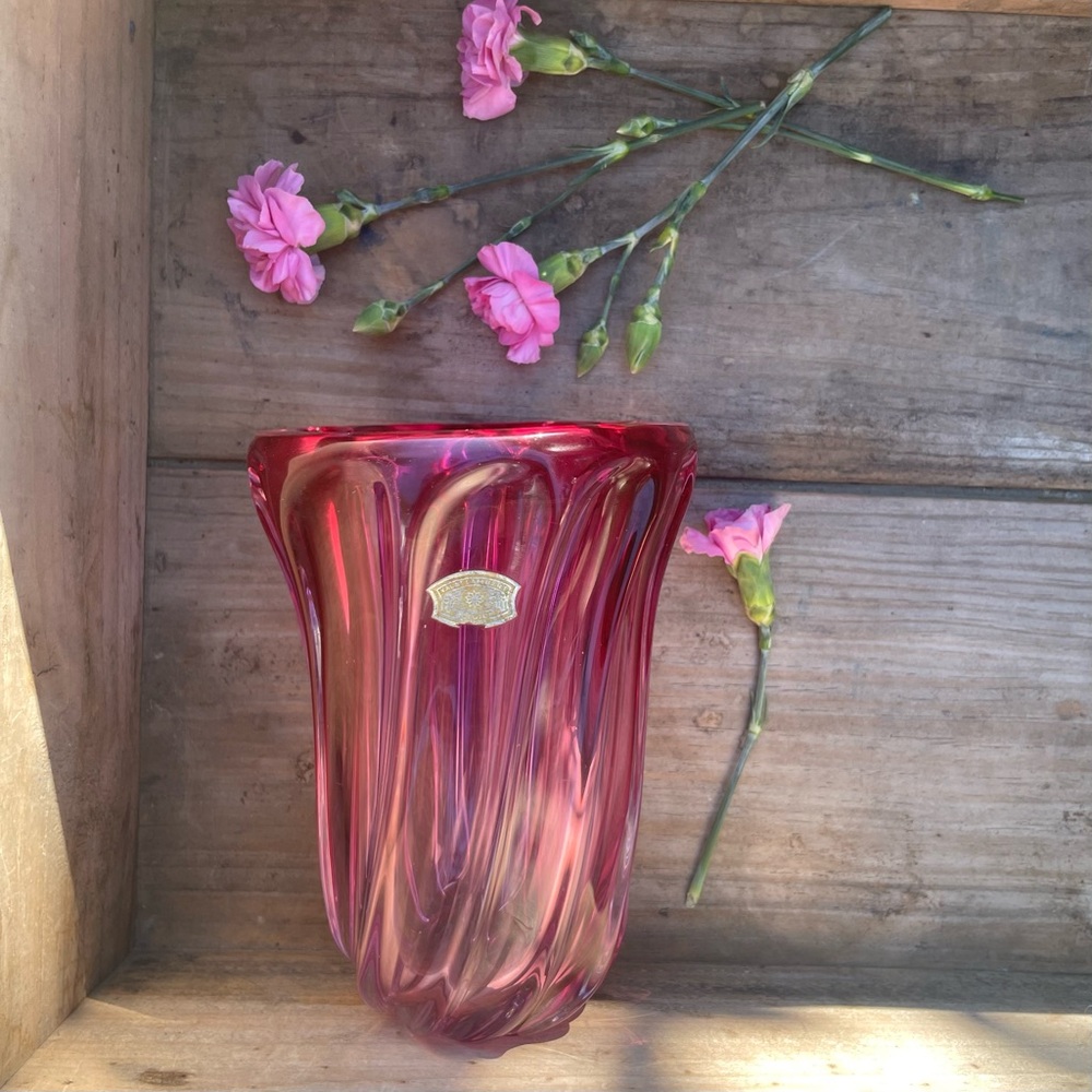 Val St. Lambert Belgium Mid Century Modern Glass Crystal Vase 1960